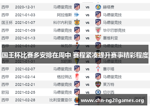 国王杯比赛多安排在周中 赛程紧凑提升赛事精彩程度
