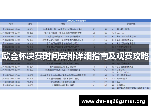 欧会杯决赛时间安排详细指南及观赛攻略